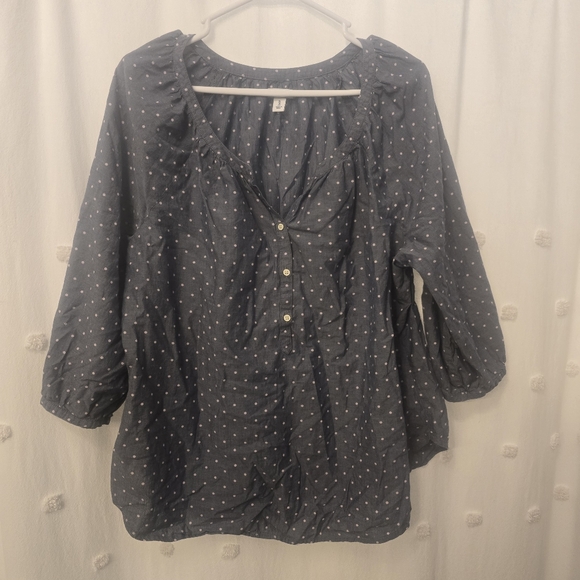 Old Navy Navy Blue Polka Dot Blouse Size Xl - Picture 1 of 8